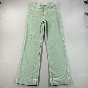 Faherty Stretch Terry Patch Pocket Hi Rise Pants Women's 25 Sage Green Wide Leg